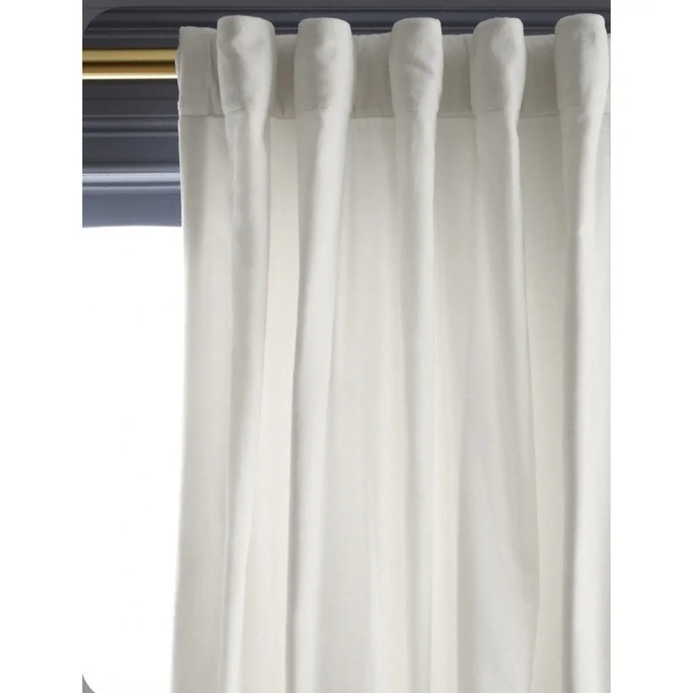 Quince‎ Cotton Velvet Light Filtering Curtain Panel Ivory 48